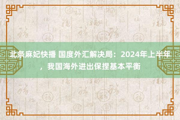 北条麻妃快播 国度外汇解决局：2024年上半年，我国海外进出保捏基本平衡